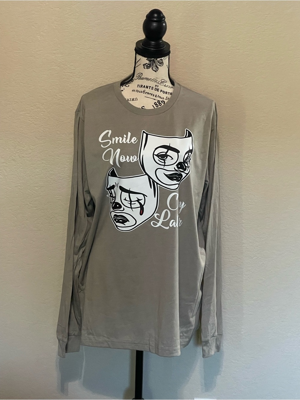 Bella+Canvas Gray Long-Sleeve Graphic Tee with White Mask Design